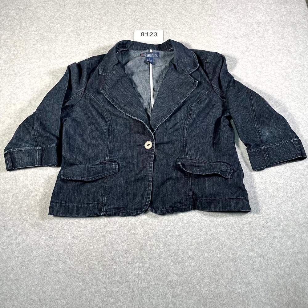 Baccini Blazer Jacket Womens XL Blue Denim Cotton Stretch Notch Collar Casual